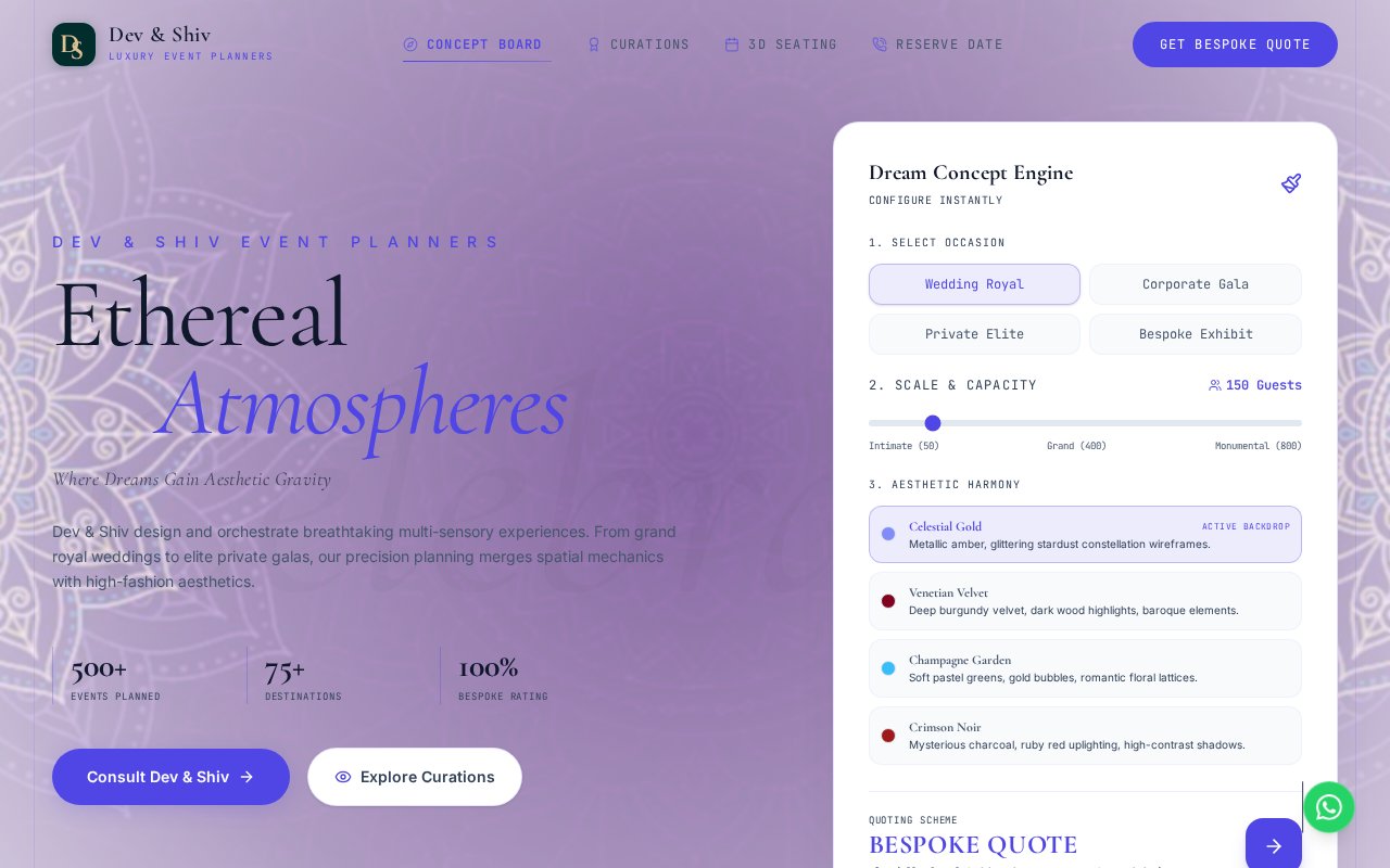 Dev & Shiv Event Planners — luxury event planning website designed and built by Nr Techworks